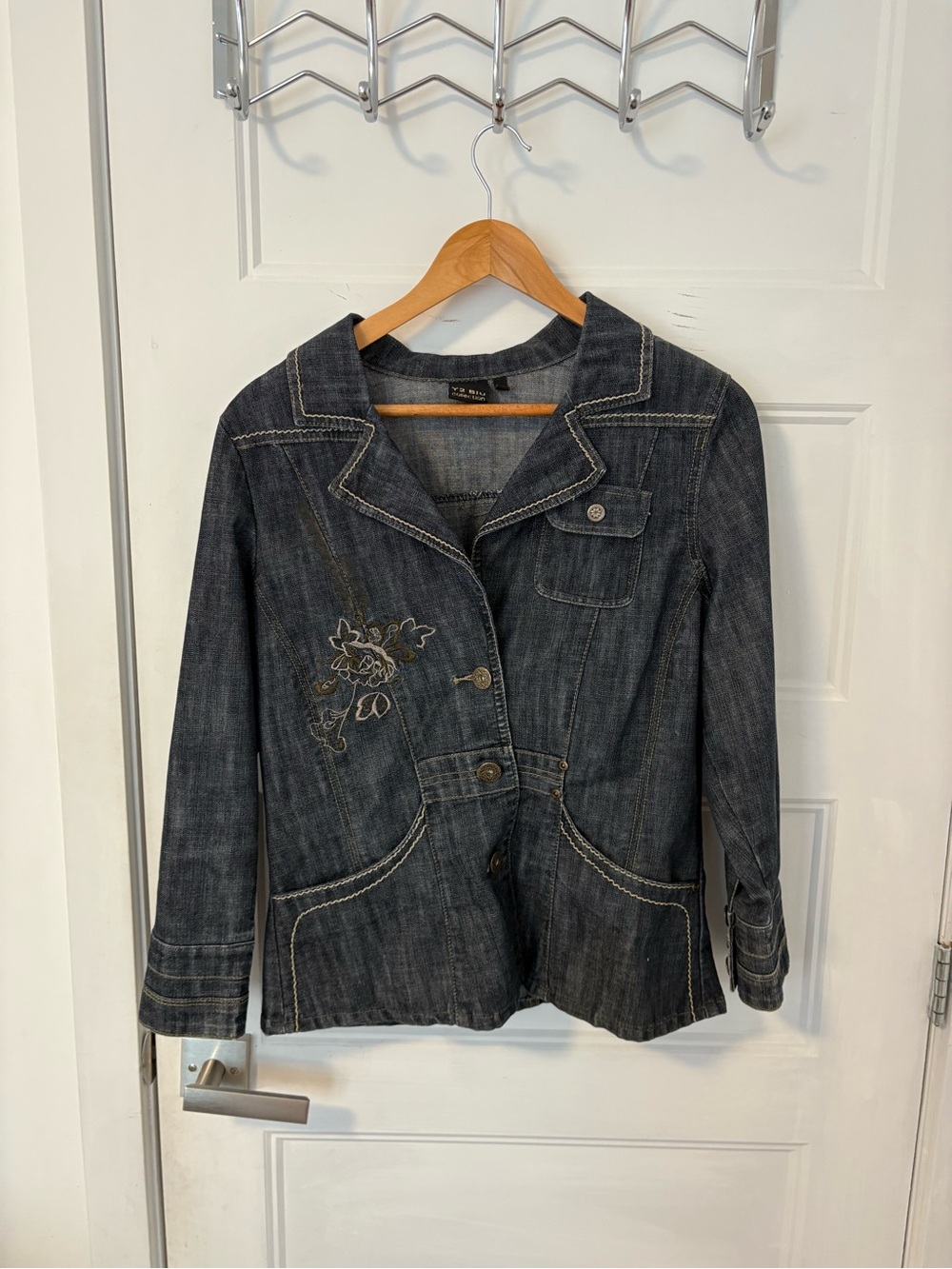 Embroidered Dark Wash Denim Jacket